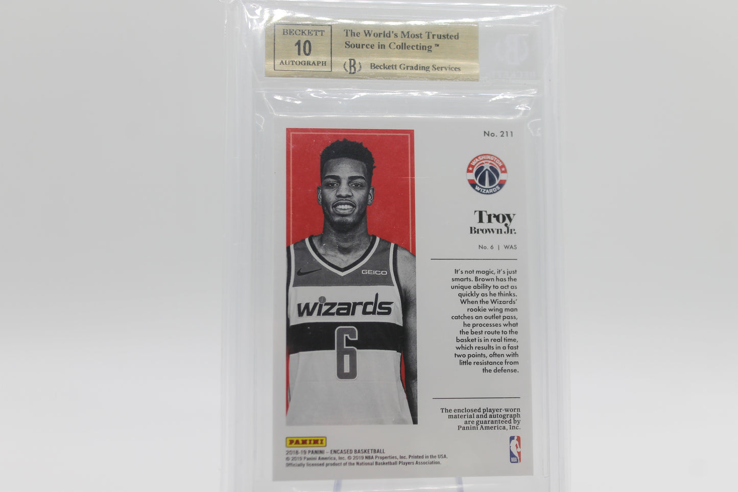 2018/19 TROY BROWN JR ROOKIE PATCH AUTOGRAPH BGS 9.5 AUTO 10